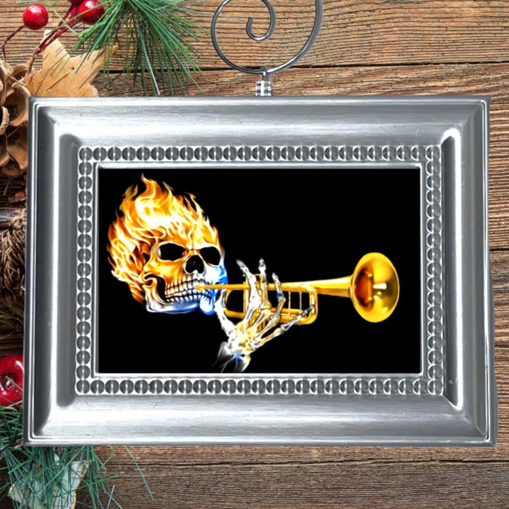 Trumpet Musical Instrument Music Jazz Art Fire Flaming Skull Christmas Ornament